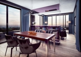 Duże okna od podłogi po sufit to już standard w tego rodzaju budynkach.