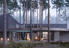 Dom w lesie pod Warszawą. Circle Wood House jest jak wycięty pień. Proj. Przemek Olczyk Mobius Architekci