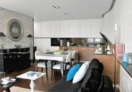 otwarta kuchnia, salon, meble pokojowe, wystrój wnętrz