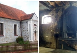 Zabytkowy kościół we Florczakach po pożarze