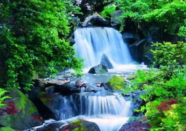 Z południowej części ogrodu wypływa gwałtowny strumień wody. Poprzez kamienną kaskadę męską (<i>otoko-daki</i>). Trzema rwącymi potokami podąża do symbolicznego morza, gdzie łączy się z wodami strumienia żeńskiego (<i>onna-daki</i>).