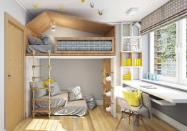 ZE SKLEJKI. Nie tylko najmłodsi lubią przytulne domki. Z czasem nowoczesna antresola spodoba się też nastolatkom, gdy obrażone na świat będą chciały pobyć w samotności. Przy okazji taka konstrukcja pozwoli lepiej wykorzystać miejsce w pokoju. Projekt: pracownia Insign