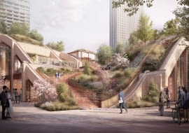 Pergola w Tokio w Toranomon-Azabudai. Proj. Studio Heatherwick