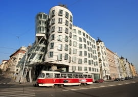 Prague, Czech Republic --- Czech Republic, Prague, historical centre listed as World Heritage by UNESCO, Nove Mesto (the New Town), Nationale Nederlanden building nicknamed the dancing house or Fred and Ginger, architects : Vlado Milunic and Frank Gehry, 1996 --- Image by René Mattes/Hemis/Corbis