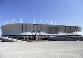 In this photo taken on Thursday, Sept. 21, 2017, a view of the World Cup stadium in Rostov-on-Don, Russia. (AP Photo)