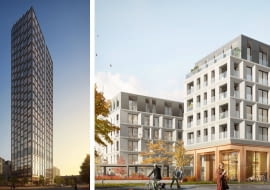 Liberty Tower (z lewej) i Postępu Apartmens (z prawej) - inwestycje realizowane pod marką INSPIRENTALS przez Golub GetHouse.