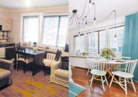 Metamorfoza salonu z aneksem kuchennym - przed i po