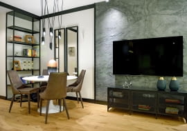 Salon z jadalnią w industrialnym stylu