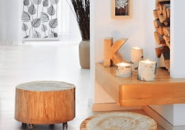 WNETRZA , POMYSLY NA WYKORZYSTANIE NATURALNYCH MATERIALOW ( KAMIENI , MUSZELEK , ROSLIN ) W DEKORACJACH ;NZ SWIECZNIKI Z KAWALKOW BRZOZYSTYLIZACJA KINGA KOLARY - SKOMROFOT. RADOSLAW WOJNARPUBLIKACJA CZTERY KATY NR 4 (246) - 4 2012