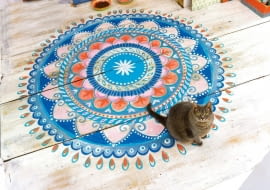 ,Mandala pattern on the floor, step available