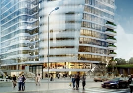 Projekt jednego z budynków komercyjnych w otoczeniu dworca Warszawa Gdańska