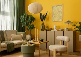 Zielono-żółte wnętrze: wyposażenie i aranżacje
