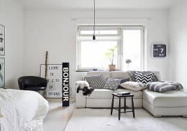 małe mieszkanie, mieszkanie w czerni i bieli, kawalerka, eleganckie mieszkanie