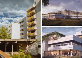 Hotel Arche Nałęczów - „Sanatorium Milicyjne" Z lewej: przed przebudową; Z prawej: wizualizacje Arche