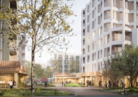 Postępu 2 - plac centralny. Proj. WWAA