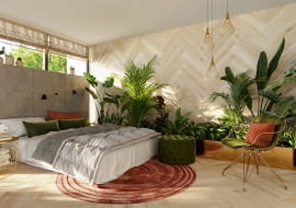 Niektóre wzory są zawsze na czasie. Panele winylowe Amaron Wood Dąb Wembley zaprojektowano w taki sposób, aby móc układać je w kultową jodełkę. Również na ścianie.