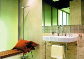 LAZIENKA STYLIZACJA ANNA KEPINSKA-FRACKOWIAK FOT. SLAWOMIR FRACKOWIAK PUBLIKACJA CZTERY KATY NR 9 (155) - 9.2004 SLOWA KLUCZOWE: LAZIENKI WNETRZA