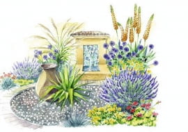 Do ogrodów w stylu śródziemnomorskim poleca się rośliny znoszące okresy suszy.