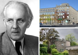 Z lewej: Romuald Gutt; Z prawej na górze: Gmach Warszawskiej Szkoły Pielęgniarstwa przy ul. Koszykowej 78; Z prawej na dole: Willa własna przy ul. Hoene-Wrońskiego 5 w Warszawie