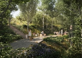 Perspektywa w Gdańsku - zielony park osiedlowy z alejkami spacerowymi