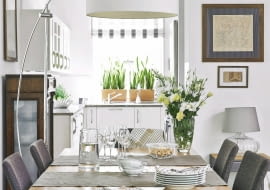 prezentacje mieszkań, jadalnia, kuchnia otwarta, stół