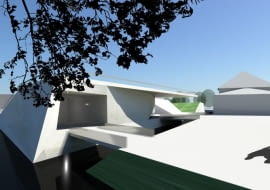 Wizualizacja pływającego pawilonu - uzupełnienia przestrzeni miedzy wyspami Tamka i Piasek.