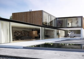 Budynek z drewnianymi panelami