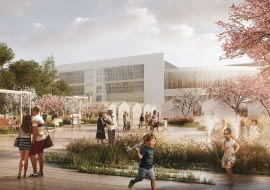 Główna aleja Ogrodów Urlicha na terenie centrum handlowego Wola Park. Proj. WXCA