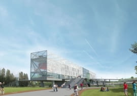 Wizualizacja kładki. Widok od strony parku.