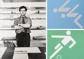 Z lewej: Otl Aicher; Z prawej: identyfikacja wizualna Olimpiady w Monachium