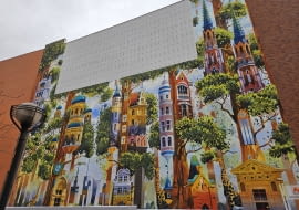 Mural Tytusa Brzozowskiego na ścianie powstającej przy ul. Stefana Okrzei 27 inwestycji "Na Okrzei"