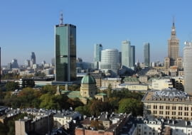 Panorama Warszawy z budynkiem Cosmopolitan przy Twardej