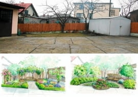 Projekty ogrodu między garażami