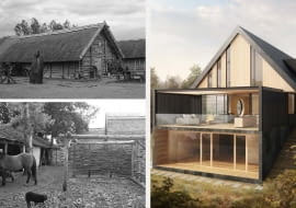 Z lewej: Centrum Słowian i Wikingów w Wolinie; z prawej: projekt Domu Słowiańskiego