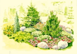 Rabata z iglakami i kwiatami