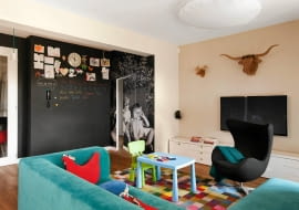 salon, aranżacja salonu, farba tablicowa