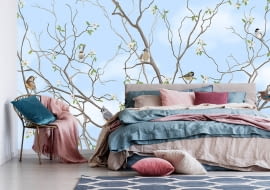 tapeta w sypialni za łóżkiem