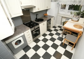 aranżacja kuchni, meble kuchenne, malowanie mebli, malowanie płytek