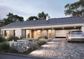 1. Część dzienna jest niezwykle przestronna, co uzyskano dzięki otwarciu sufitu oraz oknom połaciowym nad salonem.