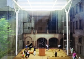 Szklany dach nad dziedzińcem z lapidarium Muzeum Warszawy