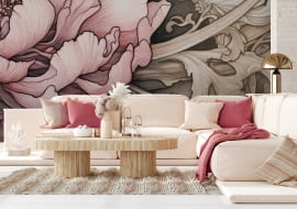 Wyraziste kwiaty tapety Miraculum łączą elegancję vintage z nowoczesnym charakterem. Pięknie ozdobią każdy salon.