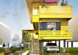 USA. Dwupoziomowe domy powstały na obszarze Nowego Orleanu, zniszczonego przez huragan Katrina. Posiadają m.in. fotowoltaiczne panele dachowe i system zbierania wody deszczowej. Zgodnie z filozofią architektów William McDonough & Partners wszystkie użyte materiały mogą zostać poddane recyklingowi.