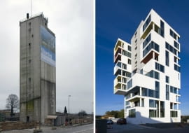 Silos zbożowy zamieniony w blok mieszkalny w duńskim miasteczku Logten. Projekt: CF Møller Architects we współpracy z Christian Carlsen Arkitektfirma