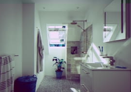 Trzyszybowe okno VELUX GLU polecane jest do kuchni i łazienek. Rdzeń z drewna modyfikowanego termicznie został pokryty odpornym na wodę poliuretanem pomalowanym na biało.