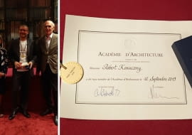 Robert Konieczny  podczas ceremoni przyjęcia do grona zagranicznych członków Francuskiej Akademii Architektury..