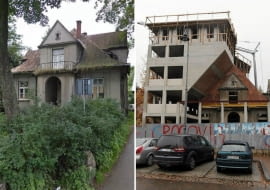 Z lewej: willa Monte w 2012 roku. Z prawej: przebudowa willi.