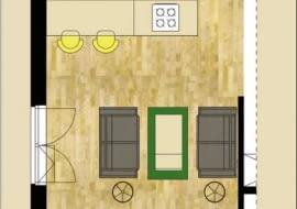 W prostokątnym pomieszczeniu, długim i wąskim, urządzono trzy aneksy: wypoczynkowy, kuchenny i do pracy - oddzielony ścianką niepełnej wysokości. Nie tylko zasłania ona biurko, ale także poprawia proporcje wnętrza i stanowi jego główną ozdobę. Wykonana jest ze stelażu obudowanego fornirowaną płytą MDF, którą częściowo oklejono wzorzystą tapetą. Dzięki temu, że miejsce do pracy jest usytuowane na końcu pokoju, można spokojnie się w nim zaszyć, gdy tymczasem tuż obok toczy się domowe życie.