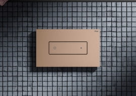 Dzięki powierzchni ze stali nierdzewnej w odcieniu złota miedź szczotkowana, przycisk Visign for Style 22 wnosi przyjemny ciepły ton do aranżacji łazienki.