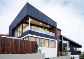 (New stylish modern home exterior at duskC%#