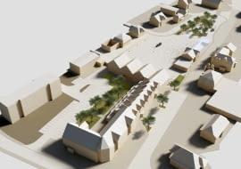 Konkurs na opracowanie koncepcji zagospodarowania centrum Bogatyni - I nagroda, widok z lotu ptaka